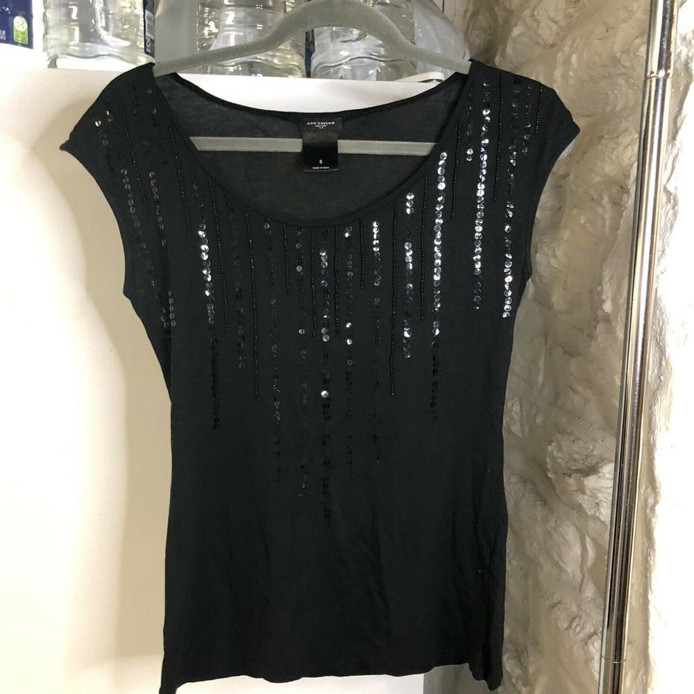 Ann Taylor Womans Top S Black Pima Cotton Solid